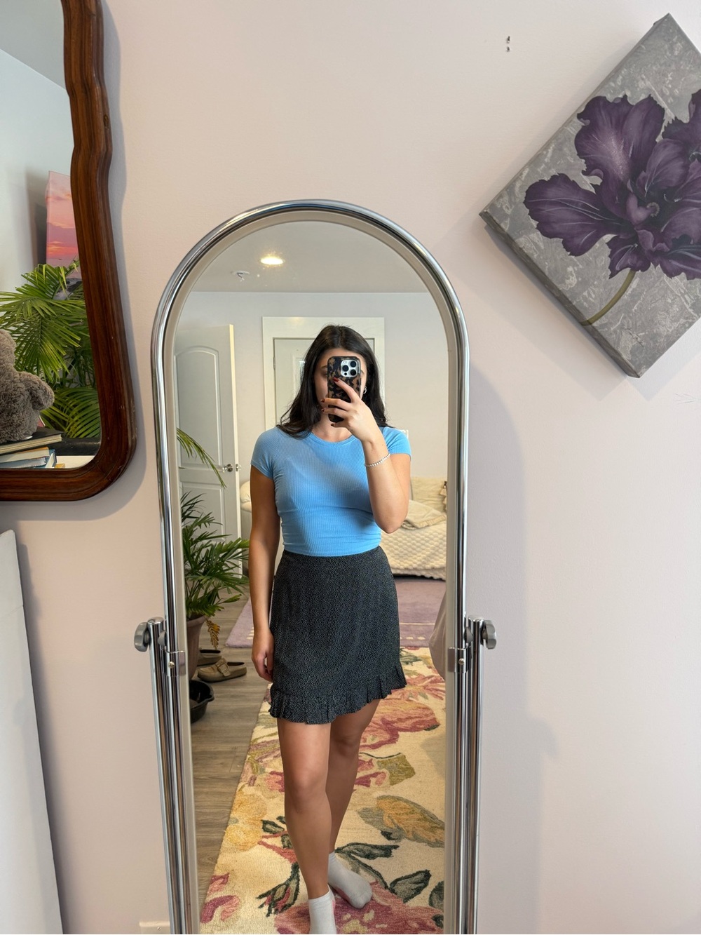 Abercrombie & Fitch Blue Crop Top with Black Mini Skirt